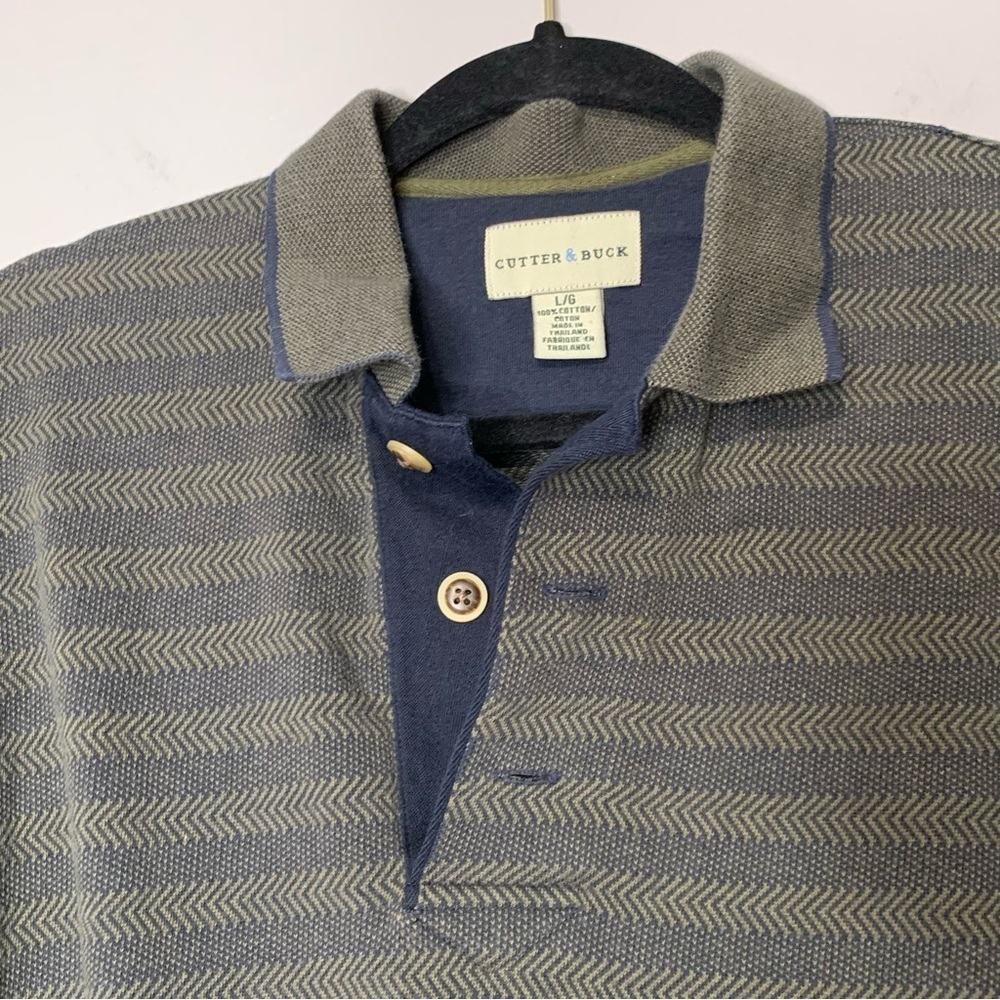 Cutter & Buck Navy and Olive long sleeve polo shirt. Size Lg - Picture 3 of 11